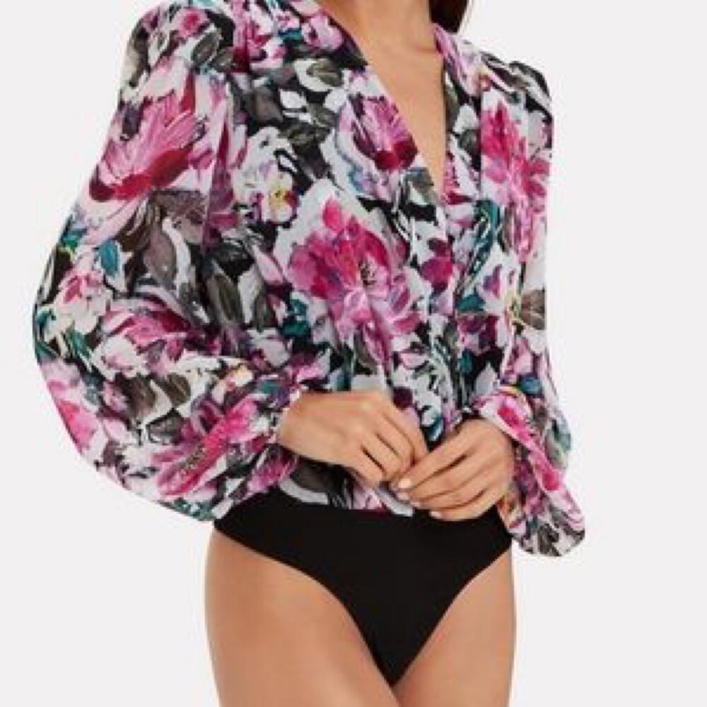 Ronny Kobo Mika Floral Crepe Bodysuit